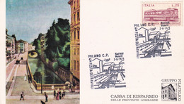 A20703 -MILANO FESTA DEI NAVIGLI 1973 PHILATELIC CARD STAMP GIORNATA DE FRANCOBOLLO VINTAGE BUS ITALY CASSA DI RISPARMIO - Tessere Filateliche