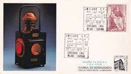 A20709 - MILANO CENTENARIO LINEA MILANO SARONNO 1979 PHILATELIC CARD STAMP NATALE ITALIA CASSA DI RISPARMIO TRAIN - Philatelic Cards