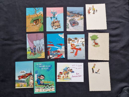 BANDE DESSINéE BD - LOT FRANQUIN (7 Vues) 3 Papier à Lettre Edition Pelletier 1951, 2 CP Gaston, 7 CP Spirou Et Fantasio - Dédicaces