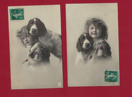 XA1141 SET OF 2 JEUNE FILLE  FILLETTE , ENFANT, GIRL , FAMOUS CHILD MODEL SHIRLEY ASHTON & HER LOVELY DOG - Portraits