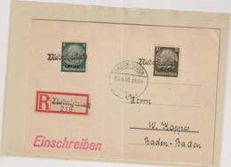 FRANCE-ALSACE-LORRAINE--TP N°11-18- S. CP En Recommandé -OB -MIEDERHASLACH POUR BADEN-BADEN-  1940 - Usados