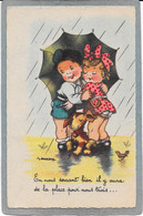 GOUGEON - Enfants Sous Parapluie Et Petit Chien Sous La Pluie - Gougeon