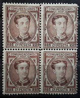 ESPANA ESPAGNE SPAIN 1876 , Alfonso XII , BLOC DE 4 Yvert 166, 25 C Marron , Neuf ** MNH TTB - Unused Stamps