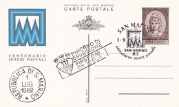 SAN MARINO - CARTOLINA POSTALE  1982 - CENTENARIO CARTOLINA POSTALE - ANNULLO SPECIALE FDC - Ganzsachen