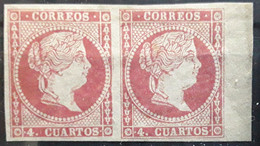 ESPANA ESPAGNE SPAIN 1857 1860 , PAIRE 4 C Rose Carmine BORD DE FEUILLE Neuve ** MNH TTB - Nuevos