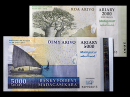 # # # Banknote Madagaskar 2000 Und 5.000 Francs GEDENKAUSGABE UNC # # # - Madagascar