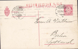 Norway Postal Stationery Ganzsache 10 Øre Posthorn TMS Cds. KRISTIANIA 1914 BERLIN Germany (2 Scans) - Postwaardestukken