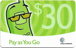Barbados - C&W (Prepaid) - Pay As You Go (Backside #1), GSM Refill, 30EC$, Used - Barbados