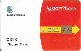 Cayman Isl. - C&W (Chip) - Smart Phone Red (Value At Left), Gem5 Red, 1998, 10$, Used - Iles Cayman