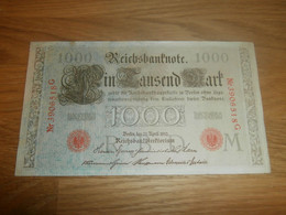 Reichsbanknote 1000 Mark 1910 , Rot Gestempelt , Ein Tausend Mark !!! - 1.000 Mark