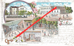 Litho AK Croischwitz Kroischwitz Jacobsdorf Jakobsdorf Kraszowice Jakubow Bahnhof Gasthof Schweidnitz Swidnica Bahnpost - Schlesien