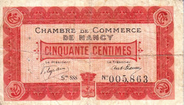 BON - BILLET - MONNAIE - 50 CENTIMES CHAMBRE DE COMMERCE DE NANCY (54 MEURTHE-ET-MOSELLE) EMISSION 01/01/1916 N° 005863 - Chambre De Commerce