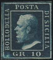 10 Gr. Indaco Sass 12b MVLH* F.Oliva, Sorani, Cert. Giulio Bolaffi Lusso - Sizilien