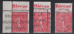 LOT De 3 TIMBRES DIFFÉRENTS ISSUS De CARNET Avec BANDES PUB PUBLICITAIRE BLECAO Sur SEMEUSE LIGNÉE 199 - Usati