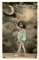 Enfant : Scène Surréaliste :  Premier Quartier : Petite Fillette Avec Lune Humanisée : N° 1048 - Scènes & Paysages