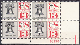 UNITED STATES    SCOTT NO C62  MNH   YEAR  1961  PLATE NUMBER BLOCK - 2b. 1941-1960 Unused