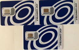 USA : GSM  SIM CARD  : 3 DIFFERENT AT&T Cards  A Pictured (see Description)   MINT ( LOT H ) - Cartes à Puce