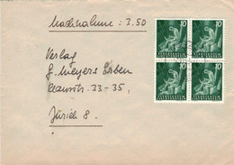 Hermann Walser Schaan 1953 > Zürich - Mef Viererblock - Bauer Degelt Sense - Storia Postale