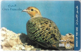 CARTE-PREPAYEE-ETISALAT-GREY FRANCOLIN-PERDRIX GRISE-Plastic Epais-TBE-RARE - Hühnervögel & Fasanen