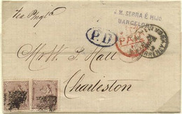 1874 SPAIN LETTER FROM BARCELONA TO CHARLESTON (ED.136) - Storia Postale