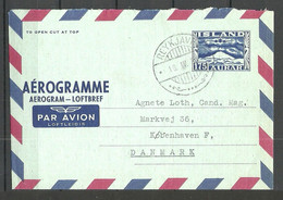 ISLAND 1958 Aerogramme Aerogram 175 Aur O Reikjavik To Denmark - Poste Aérienne