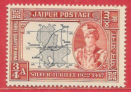 Etats Princiers De L'Inde - Jaipur N°53 0,75a Brun-rouge & Noir 1947 Carte/map ** - Jaipur