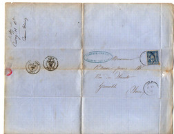 TB 3633 - 1877- LAC - Lettre De Mrs CURVEUR - THENOZ à CUISERY Pour Mr BRUN à GRENOBLE - 1877-1920: Période Semi Moderne