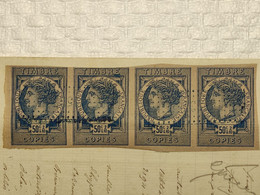 Timbre De Copies De 1880 (Non Dentelés) - Valeur: 50c & 2/10 - Sur Document De 1881 à NERAC - Bloc De 4 Horizontal - Zegels