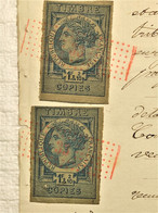 Timbre De Copies De 1880 (Non Dentelés) - Valeur: 1f & 2/10 - Sur Document De 1882 à NERAC - Oblitération Rouge N°33 - Zegels