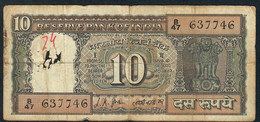 INDIA P58 10 RUPEES 1968 Signature 6 JHA       VG - Inde