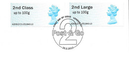 GB -  Post & GO Stamps (2)   2013-   2nd Class + 2nd Class  LARGE   FDC Or  USED  "ON PIECE" - SEE NOTES  And Scans - 2011-2020 Decimal Issues