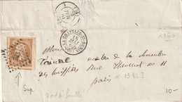 LETTRE LA CHAPELLE ST DENIS 1860 Timbre Superbe Avec 2 Voisin Et Un Bord De Feuille - 1853-1860 Napoleon III