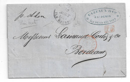 REUNION Lettre Bon Texte ST-DENIS 12 AOUT1857 Pour Bordeaux Par Le MASCAREIGNES Départ Le 19 (1664-1864 POSTE MARITIME) - Covers & Documents