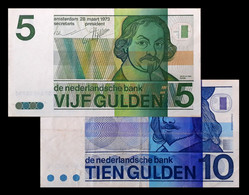 # # # Paar Banknoten Niederlande (Netherlands) 5 + 10 Gulden 1973 # # # - 5 Florín Holandés (gulden)