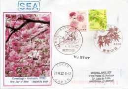 Greetings Autumn 2022 !. Emission Spéciale Sur Cerisiers En Fleurs, Lettre Tokyo (sea Mail) Adessée Andorra - Brieven En Documenten
