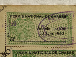 Timbre De "PERMIS DE CHASSE" De 1953-69 - Taxe Annuelle - Sur Document "PERMIS DE CHASSE" N°Police 198514 En 1958 - Zegels