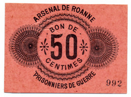 1914-1918 // P.O.W. // Bon De Prisonnier De Guerre // ROANNE (Loire 42) // ARSENAL // Cinquante Centimes - Autres & Non Classés