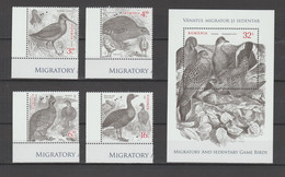 ROMANIA 2022 -  BIRDS  - MIGRATORY AND SEDENTARY GAME BIRDS  Set Of 4 Stamps + Souvenir Sheet  MNH** - Altri