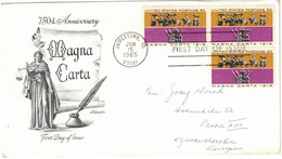 USA - États-Unis - Jamestown - FDC - Magna Carta - 750th Anniversary - Lettre Pour L'Europe - 15 Juin 1965 - 1961-1970
