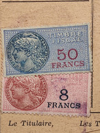 Timbre De "TIMBRE FISCAL" De 1936-58 - Valeur: 8 & 50 FRANCS - Sur Document CARTE IDENTITE En 1949 à JOUDES - Marche Da Bollo