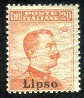 EGEO LIPSO 1917 2O C. SENZA FILIGRANA * GOMMA ORIGINALE - Aegean (Lipso)