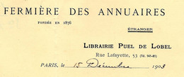 1903 Sté Fermière Des Annuaires  Librairie Puel De Lobel Paris => Vairet Baudot  Ciry Le Noble Briqueterie Devenue Musée - 1900 – 1949