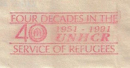 United Nations 1991 Fragment Cover Meter Stamp Pitney Bowes 6500 Slogan four Decades In The Service Of Refugees New York - Brieven En Documenten