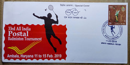 INDIA 2019 BADMINTON, ALL INDIA POSTAL BADMINTON TOURNAMENT...SPECIAL COVER - Badminton