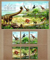 Hong Kong 2014 S#1625-1630a Chinese Dinosaurs Set+M/S MNH Fauna Dinosaur Unusual (glow-in-the-dark) - Nuevos