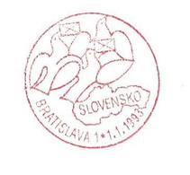 BRATISLAVA SLOVAQUIE - 1ER JOUR DU 2 JANVIER 1993, CACHET ROUGE COLOMBES DE LA PAIX ET COURRIERS, RARE DOCUMENT A SAISIR - Lettres & Documents