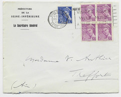 FRANCE MERCURE 20C BLOC DE 4 +10C LETTRE COVER ROUEN GARE 23.III.1939 AU TARIF - 1938-42 Mercurio