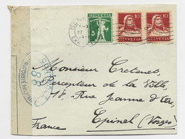 HELVETIA SUISSE  10CX2+5C LETTRE COVER GENEVE 1918 POUR FRANCE EPINAL VOSGES CENSURE CONTROLE 88 - Abstempelungen