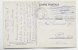 HELVETIA SUISSE CARTE MILITAIRE SUISSE BECOT GENEVE POSTEE A PARIS 1918 + AMBASSADE DE FRANCE INTERNEMENT - Postmarks