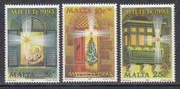 1993 Malta Christmas Navidad Noel Complete Set Of 3 MNH - Malte